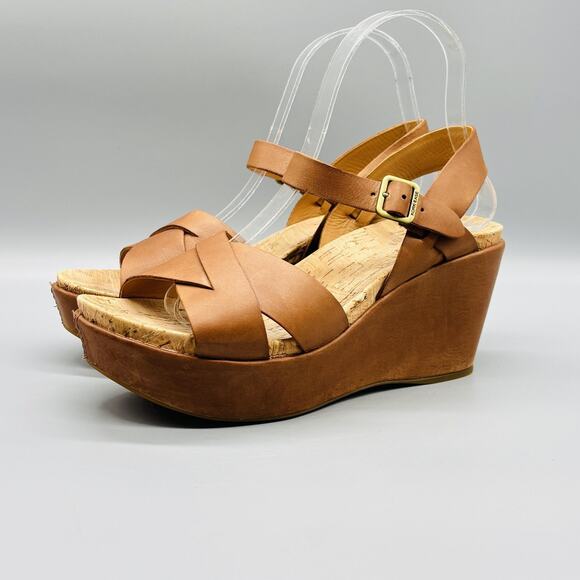 Kork Ease Sandal Womens 8 Brown Leather Wedge Platform Ankle Strap Buckle Shoes - Picture 3 of 11